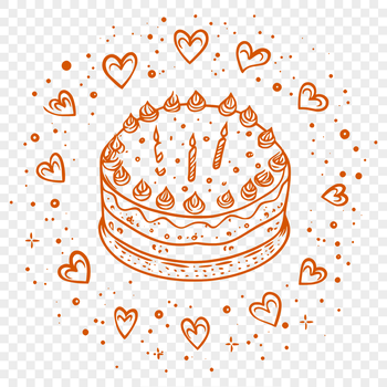 A colorful birthday cake design with love hearts and decorations, perfect for creating vector art and DIY crafts.