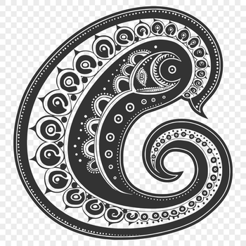 A stylized paisley design featuring intricate ornate details.