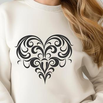 An ornate vector shape in the form of a heart symbol.