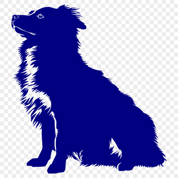 Vector graphic representation of a sitting Australian Shepherd in profile view.