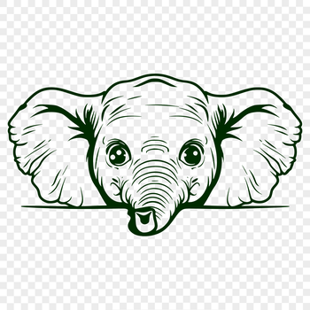 A vector illustration of an elephant's head peeking out from behind foliage.