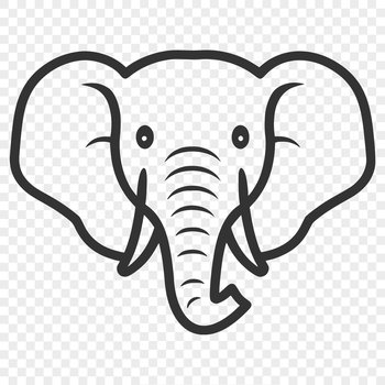 A simple line drawing illustration of a safari animal's head, featuring a stylized elephant in vector format.