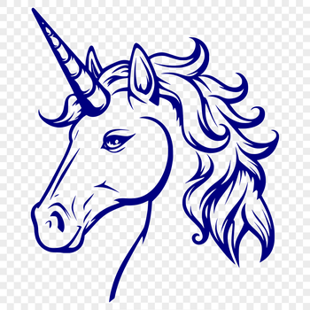 A mythical creature with a unicorn head and flowing mane, suitable for vector design projects.