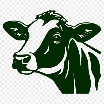 A stylized illustration of a cow's head in vector format.