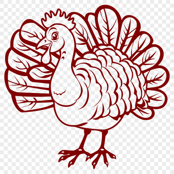 A full-body illustration of a domesticated turkey, suitable for use in farm-themed designs and holiday graphics.