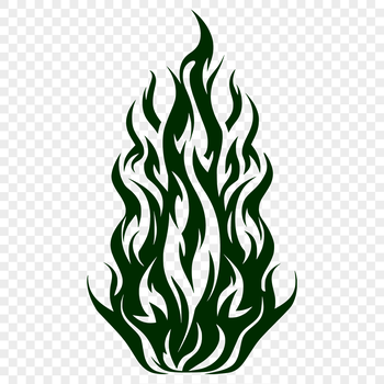 A stylized illustration of a flame shape made up of abstract shapes and lines.