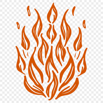 A stylized illustration of a flame shape with bold lines and vibrant colors.