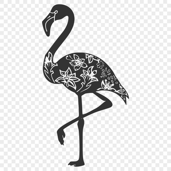 A detailed illustration of a flamingo in full body pose with ornate plumage.