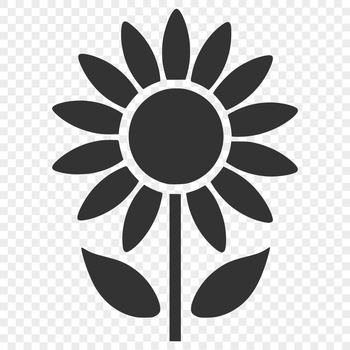 A simple line drawing of a tall sunflower with large petals.