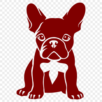 A full-body illustration of a sitting French Bulldog breed dog in a simple design.