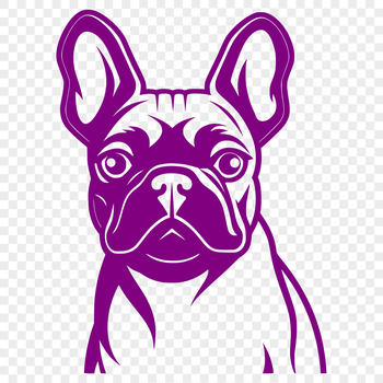 A colorful illustration of a French Bulldog's head with wrinkles and a playful expression.