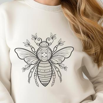 An ornate vector design featuring a bee insect in profile.