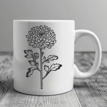 A detailed illustration of a Chrysanthemum flower with symmetrical petals and center.
