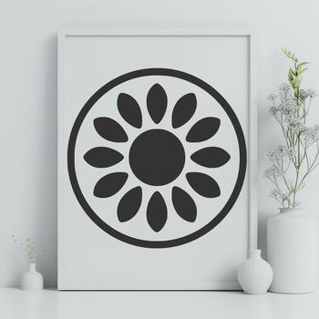 A simple line drawing illustration of a sunflower with petals and stem.