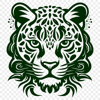 Close-up illustration of a wild ocelot's head, a medium-sized big cat native to the Americas.