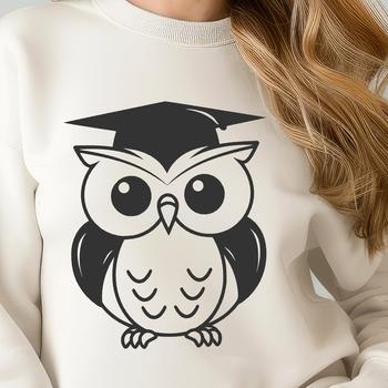 A full-body illustration of a cute owl in vector format, suitable for various uses including print-on-demand.