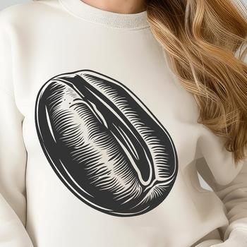 A simple vector graphic representation of a coffee bean, ideal for digital printing and crafting purposes.