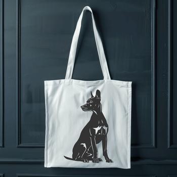 A high-quality digital illustration of a Doberman Pinscher sitting in a neutral background.