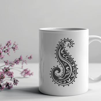 An ornate paisley design featuring intricate shape details, suitable for vector art and digital crafting.