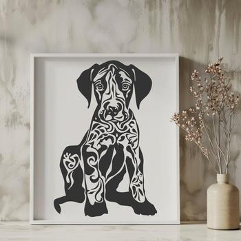A large breed dog sitting in a relaxed posture.