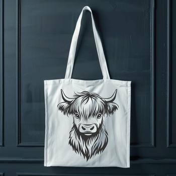 A portrait illustration of a Highland cow's head with distinctive horns, suitable for farm-themed designs and artwork.