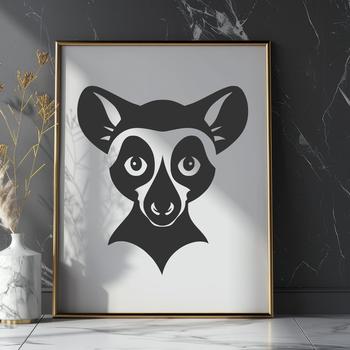A vector illustration of a small primate with a rounded head and large eyes.