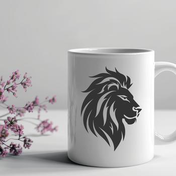A graphic illustration of a lion's majestic head, showcasing its distinctive features.