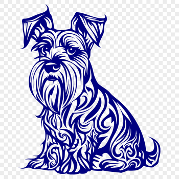 A small breed dog with a distinctive beard and mustache sits upright, showcasing its compact size.