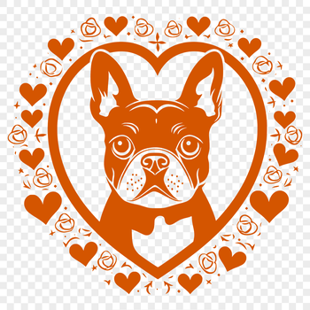 Boston Terrier clip art with heart accents, vector design.