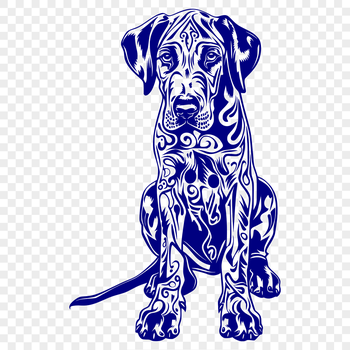 A sitting Great Dane with an ornate design, suitable for vector art and cutting machine projects.