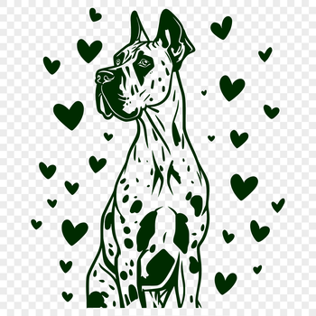 Large breed dog illustration with love hearts on its head.
