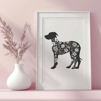 A digital illustration of a standing Great Dane dog breed in full-body view.