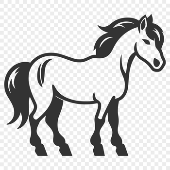 Simple line drawing of a standing horse with a charming personality.