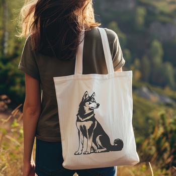 A vector graphic representation of a seated Husky animal with bold lines and details.