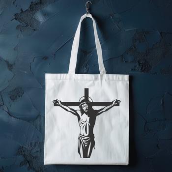 A stylized illustration of the figure of Jesus Christ in a traditional Christian crucifix pose.