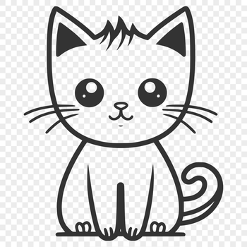 A full-body illustration of a sitting cat with a cute facial expression.