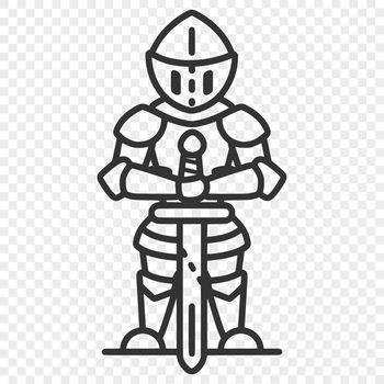A medieval knight in full armor, suitable for vector art design and clipart.