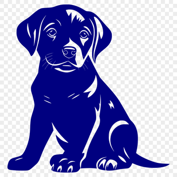 A stylized illustration of a sitting Labrador Retriever in full body view.