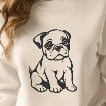 A full-body illustration of a sitting Boxer dog with a neutral expression.