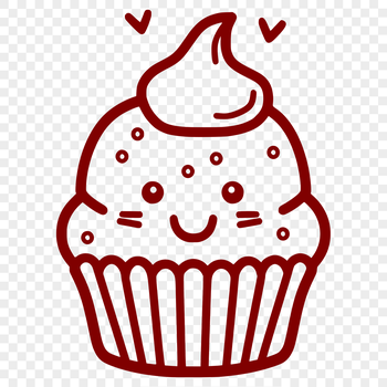 A simple line drawing illustration of a cupcake.