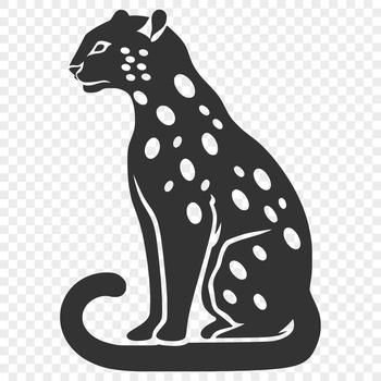 A full-body illustration of an ocelot sitting on its haunches, depicted in high-quality vector art.