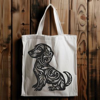 A vector graphic representation of a dog breed with intricate design elements.
