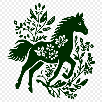 A full-body outline of a horse in floral-inspired vector design, suitable for cutting machines and stencils.