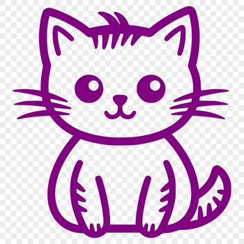 A simple line drawing of a cat in a sitting position, depicted as a cute animal.