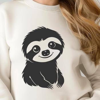A hand-drawn vector illustration of a sloth hanging from a tree branch.