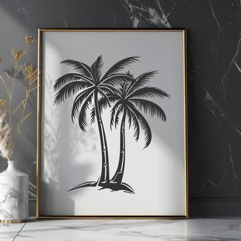 A single palm tree standing on a sandy beach, suitable for vector design projects.