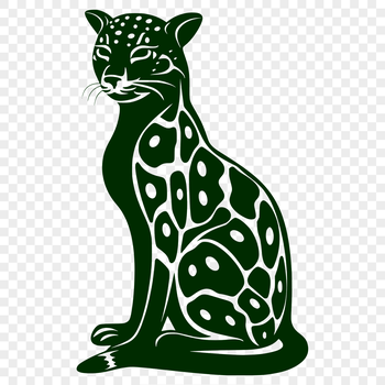 A sitting ocelot, a medium-sized wild cat species native to Central and South America.