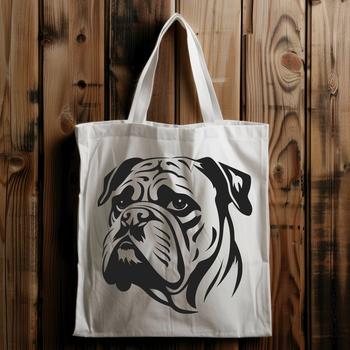 A bulldog's head with wrinkled skin and distinctive facial features.