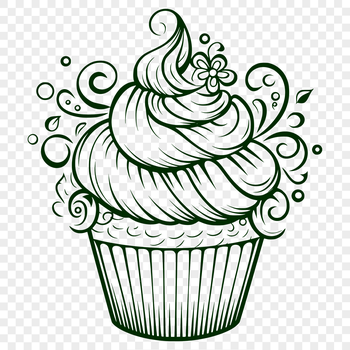 A simple vector illustration of a cupcake with frosting and decorations.