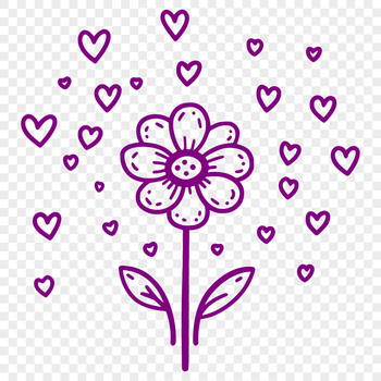 A stylized illustration of a wild flower with love hearts, suitable for vector graphics and cutting machine designs.